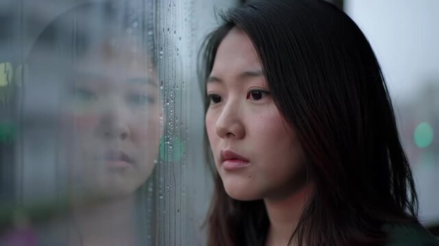 Rain-Kissed Reflections Contemplation Through a Window