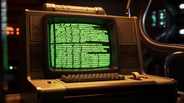Retro Computer Display Decoding a Mysterious Message - Powered by Adobe