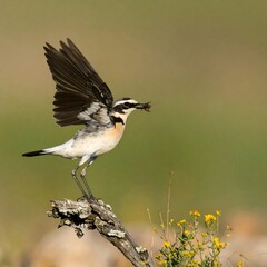 Obraz premium Bird Landing on Branch with Insect