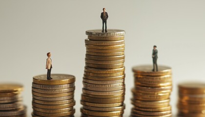 Economic Disparity: Wealth Gap Between Rich, Poor, Middle Class, And Working Class Individuals Illustrated By Coin Stacks Hierarchy