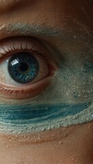 "Blue Eye Close-Up with Artistic Paint Texture – Hyperrealistic Macro Photography"