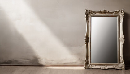 Old Mirror Leaning Against Pale Textured Wall