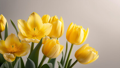 Vibrant Soft Yellow Flowers In Full Bloom Stand Out Against A Light Pastel Background Capturing The Essence Of Spring And The Renewal Of Life And Growth