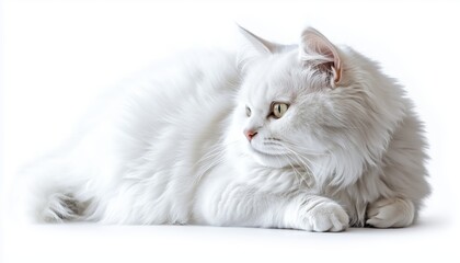 Stunning Feline Posing Gracefully On A Blank Canvas Of White Background, Capturing The Beauty And Elegance Of The Cat.