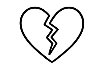 Broken heart icon symbol. Heartbreak, love lost, divorce, separation. Sadness, pain, grief concept. Relationship crisis. Unhappy Valentine's Day. Vector outline logo.