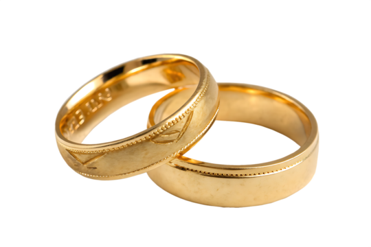 Two golden wedding rings cut out. Based on AI generated by PNG