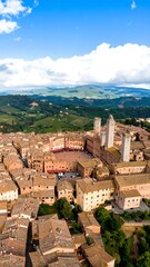 Fototapeta premium High-angle view of Italian city center, with a large square and surrounding buildings