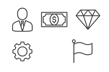 Business success and finance thin line icon set. Vector symbols for management, money, value, process, and goals. Minimalist linear pictogram collection for web and apps.