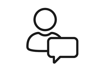 Fototapeta premium User icon with speech bubble for chat, message, or comment. Person avatar symbol for communication, customer support, feedback, review, and testimonials. Outline vector for web, app, UI.