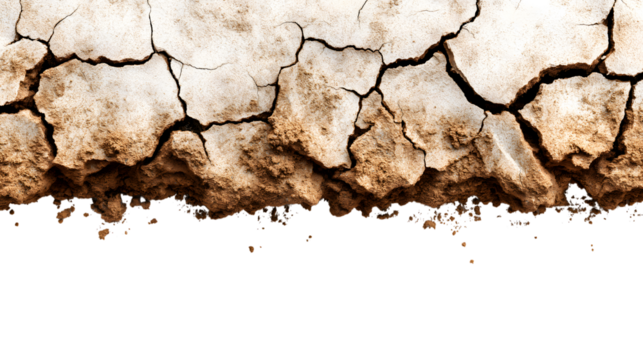 cracked earth texture with visible erosion pattern isolated on white background