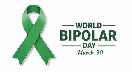 This image features a green awareness ribbon and text for World Bipolar Day on March 30