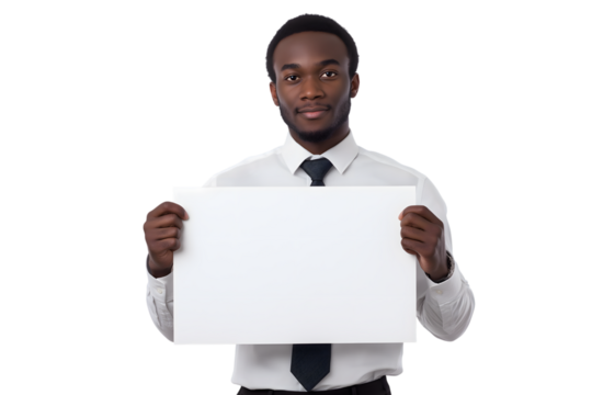 confident business man holding blank sign isolated on white background - Powered by Adobe