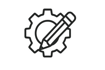 Pencil on gear outline icon. Customization, development, and configuration concept. Edit settings symbol. Vector for graphic and web design, apps, and engineering. Setup tool.