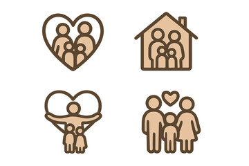 Family line icon set. Happy parents and children symbol collection. Love, care, support, togetherness, and protection concept. Vector illustration for logo, app, and web design.