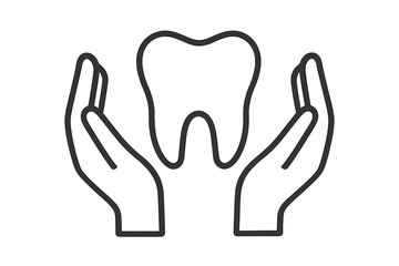 Obraz premium Protective Shield Between Two Hands Outline Symbol, Dental Care and Health Illustration, Safety Concept Icon for Graphic Design, Apps, Advertising, and Cards, Vector Cartoon Transparent Background