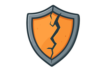 Cracked shield icon vector, broken protection symbol, security breach concept, damaged shield illustration, defense failure, vulnerability emblem, cartoon style graphic vector