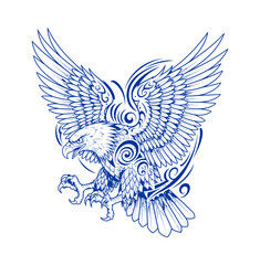 Majestic eagle with tribal design swoops powerfully downwards
