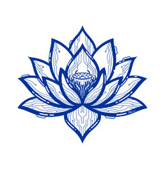 Elegant blue lotus flower with integrated circuit patterns symbolizes innovation