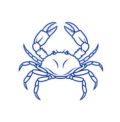 Bold blue crab claw raised ready to defend seafood restaurant menu