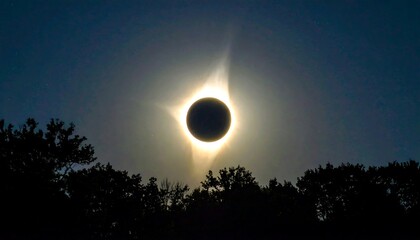 Obraz premium Total solar eclipse, dark silhouette of trees