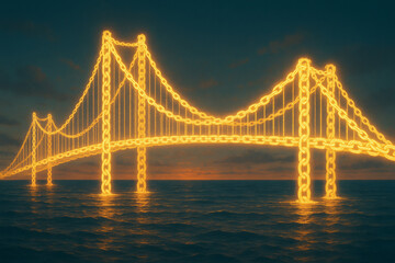 Obraz premium Golden Suspension Bridge at Night