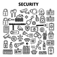 Comprehensive collection of security icons covering surveillance, access control, law enforcement, cybersecurity, and physical protection systems.