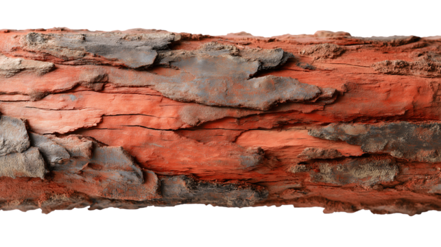 Detailed view of weathered tree bark texture  isolated on white background