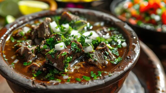 Beef stew with onions, garlic and vegetables slow-cooked for a rich flavor.
