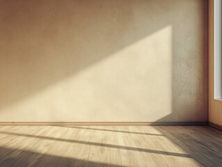 Soft yellow sunlight in empty room backdrop, background