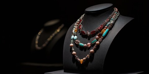 Elegant Bead Necklaces on Black Display Stand