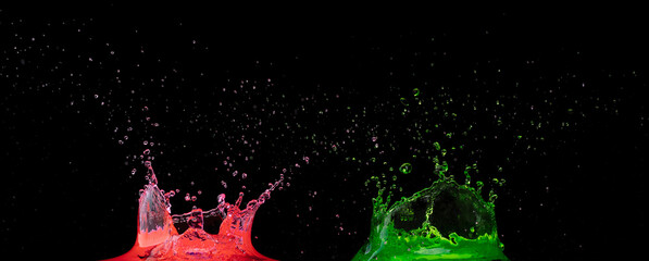 Red wine Lemon Juice Crown Water splash on object to create shape form fluttering in droplet and wave. Beverage Vegetable green juice Crown water make drop explosion. Black background isolated