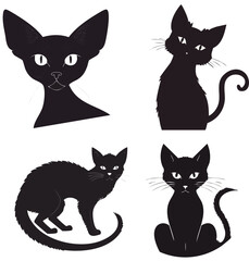 Black Cat Silhouettes Vector Set — Spooky and Cute Feline Designs for Halloween, Pets, and Decorative Art