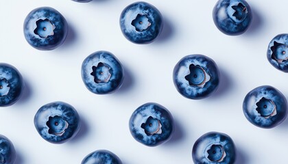 Top View Of Ripe Blueberry Fruits On A White Background, Displaying Fresh Blueberries In High Quality Image.