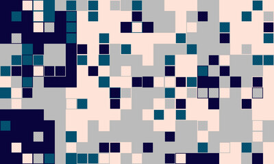 Abstract pixel art background.  Modern, geometric design featuring a mosaic of teal, navy, grey and beige squares. Perfect for tech, website banners, or contemporary design projects.