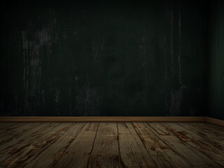 Dark grunge interior, deep green forest wall, backdrop, background