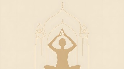 Silhouette of a person in a meditative pose, framed by arches.