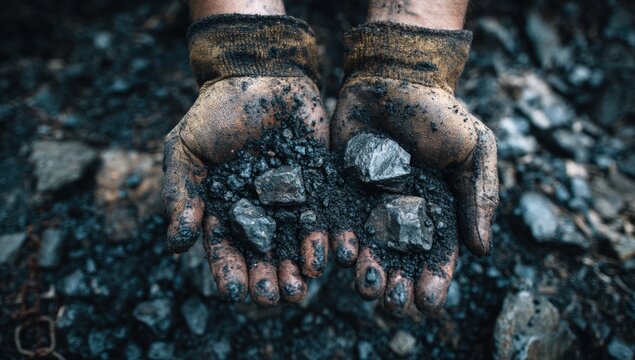 Dirty hands hold coal