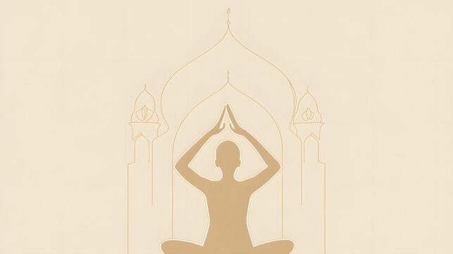 Silhouette of a person in a meditative pose, framed by arches.