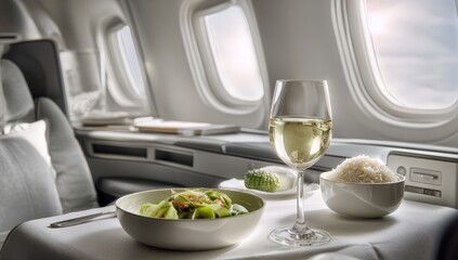 Fine dining experience in private aircraft cabin
