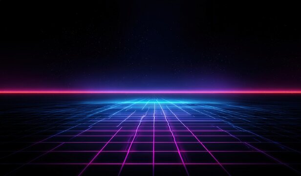 Futuristic digital grid landscape