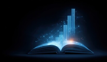 Open book with glowing upward bar graph