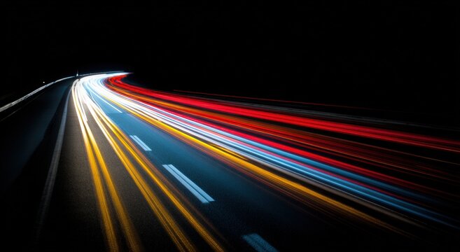 Night highway lights blurring in motion