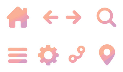 Obraz premium Navigation silhouette icon set. featuring home, arrows, search, settings, chain, list, map icons.