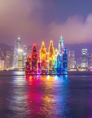 Obraz premium Vibrant illuminated city skyline at night