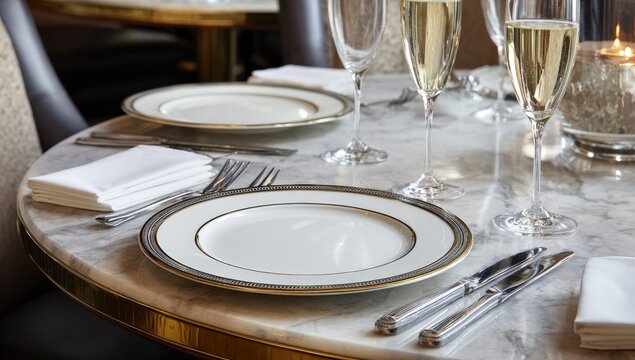 Elegant restaurant table setting - Powered by Adobe