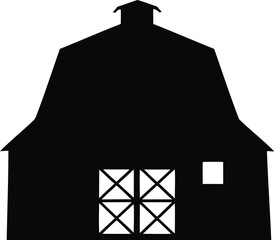 Barn Silhouette with Falling Autumn Leaves Rustic Harvest Farm Vector Illustration, Autumn Barn Silhouette, Rustic Farm Barn Vector, Countryside Barn with Leaves Illustration © MinhajulIslam