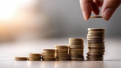 Stacks of coins increase in height