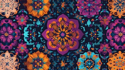 Vibrant floral mandala pattern design with rich colors.