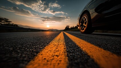 Low-angle view of a road at sunset