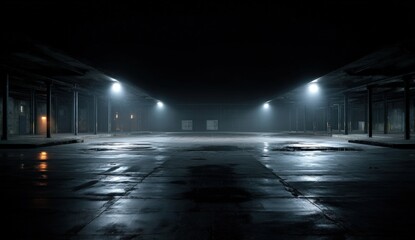 Empty industrial space at night